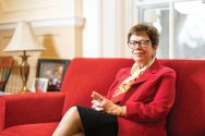 UW–Madison chancellor, Rebecca Blank, in her office